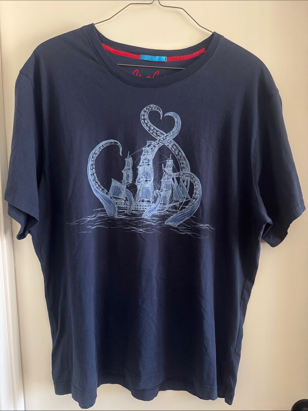 Robert Graham Navy Tee with Red Script Logo and Teal Accent